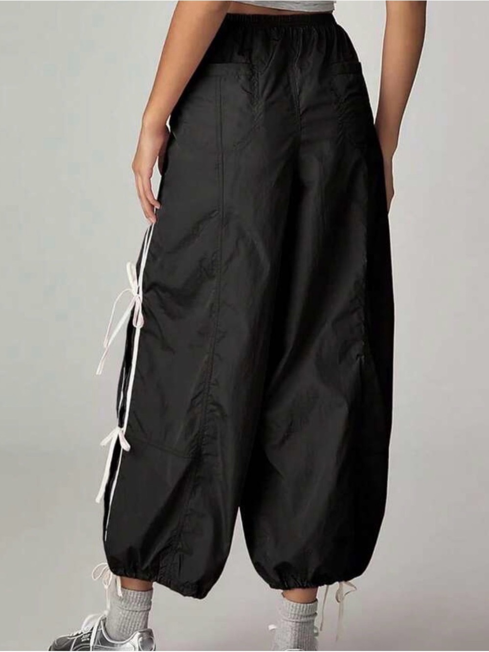 Black Parachute Track Pants with Tie Detail - NWOT